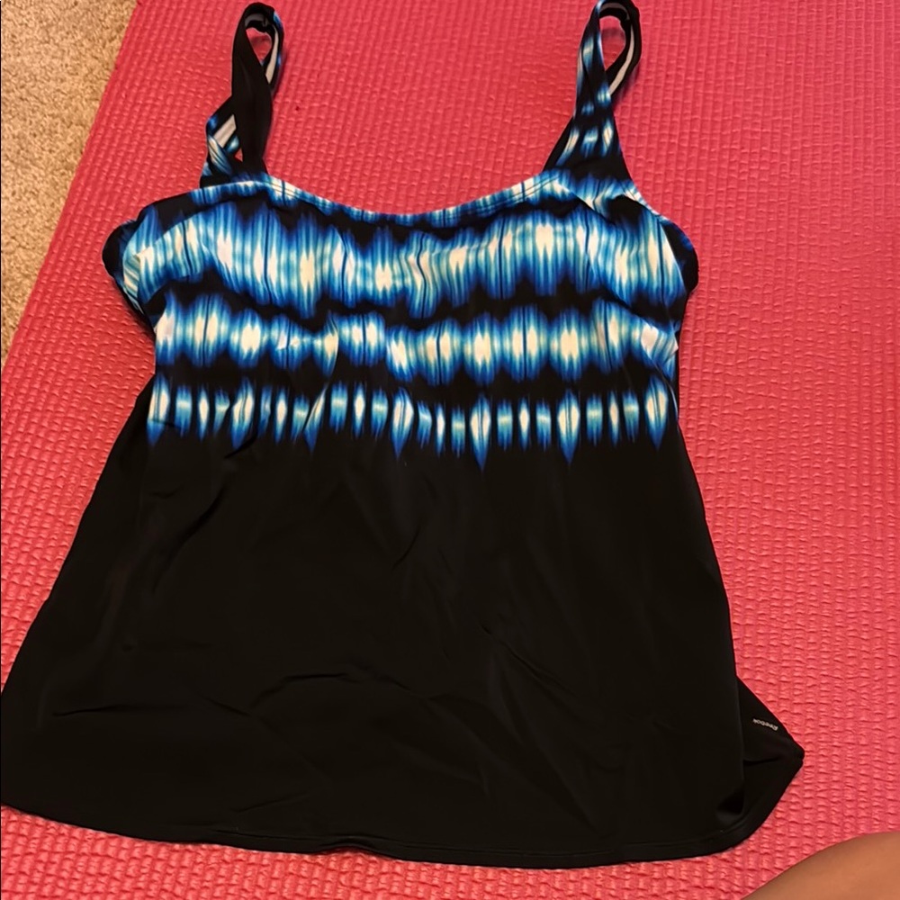 Reebok Blue and White Fitted Graphic Swim Camisole